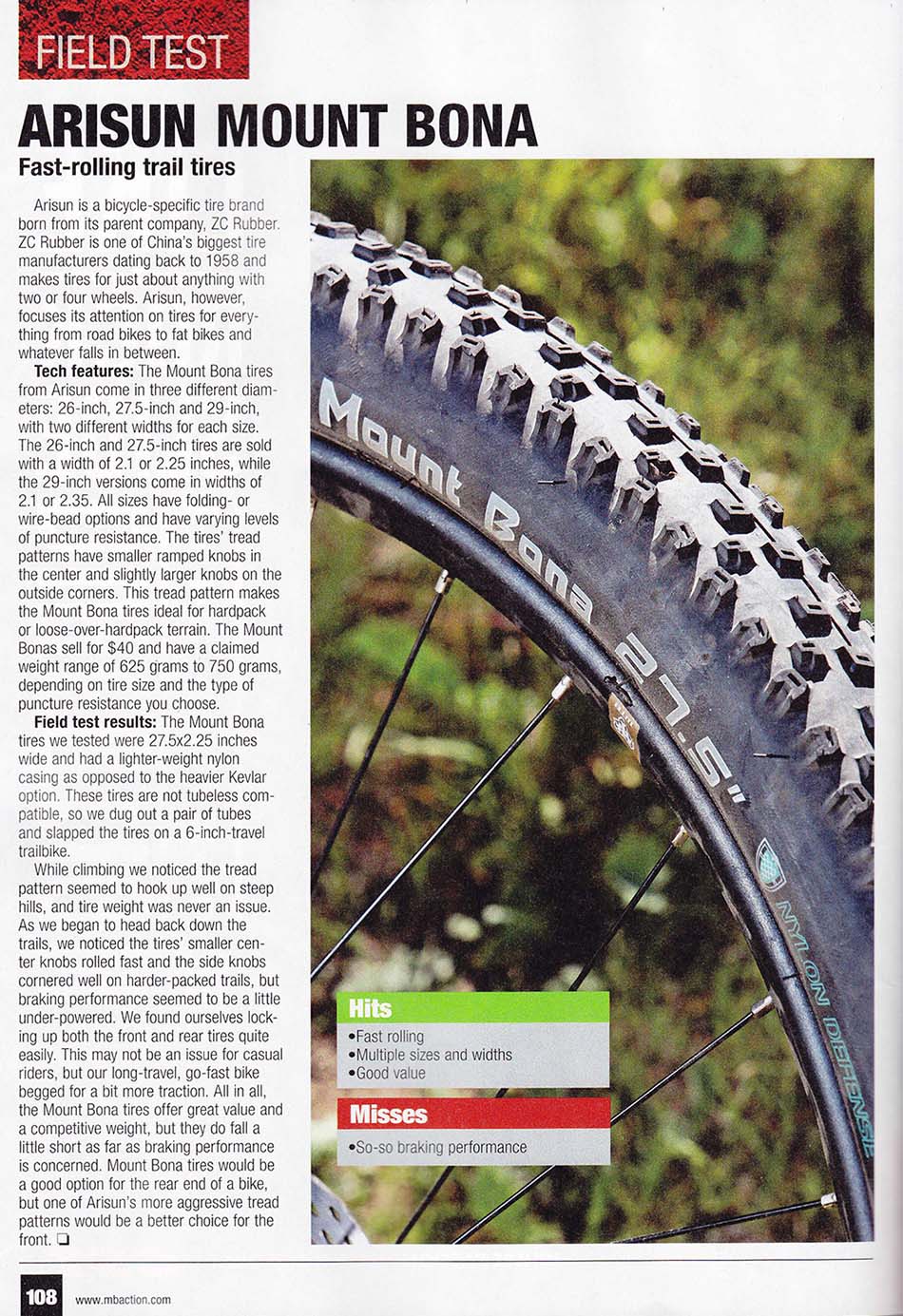 Mountain Bike Action Magazine review of Mount Bona